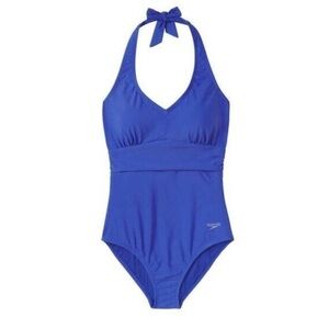 SPEEDO Halter One Piece Bathing Suit Royal Blue 6
